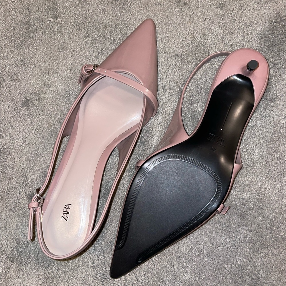 Zara Dusty Pink Patent Pointed Slingback Heels - Picture 9 of 9